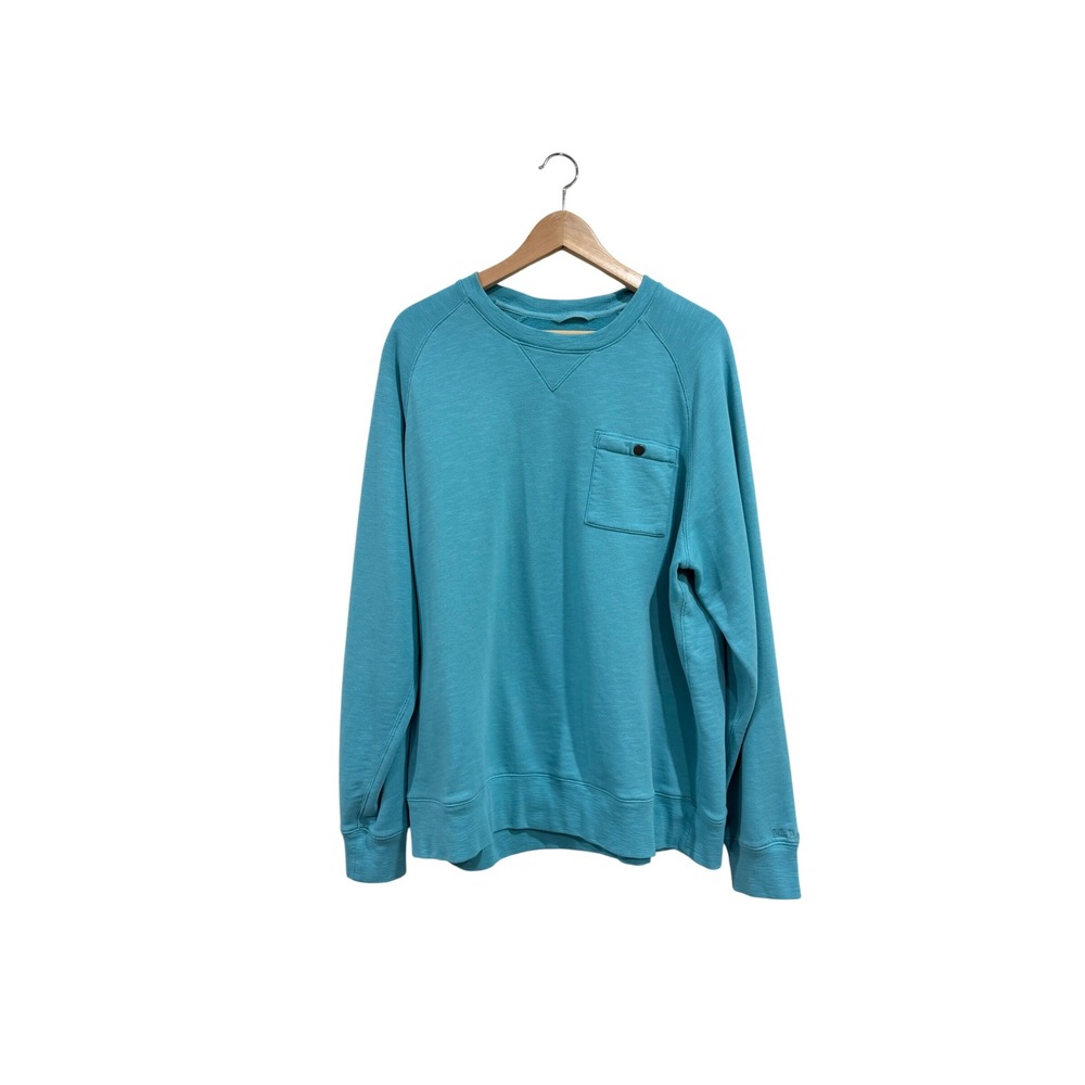 LL Bean Mens XL Lakewashed Crewneck Sweatshirt Blue Slub Knit Snap Pocket 516816